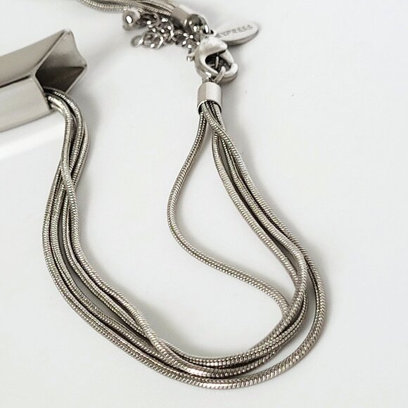 EXPRESS Silver Tone Multi Snake Chain Bar Necklace 18" - Picture 5 of 6